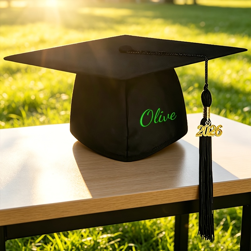 TEMU Custom Embroidered Graduation With Personalized Name/text & Tassel - Stretchable Suitable For Graduation Ceremony Photo Prop, Lightweight