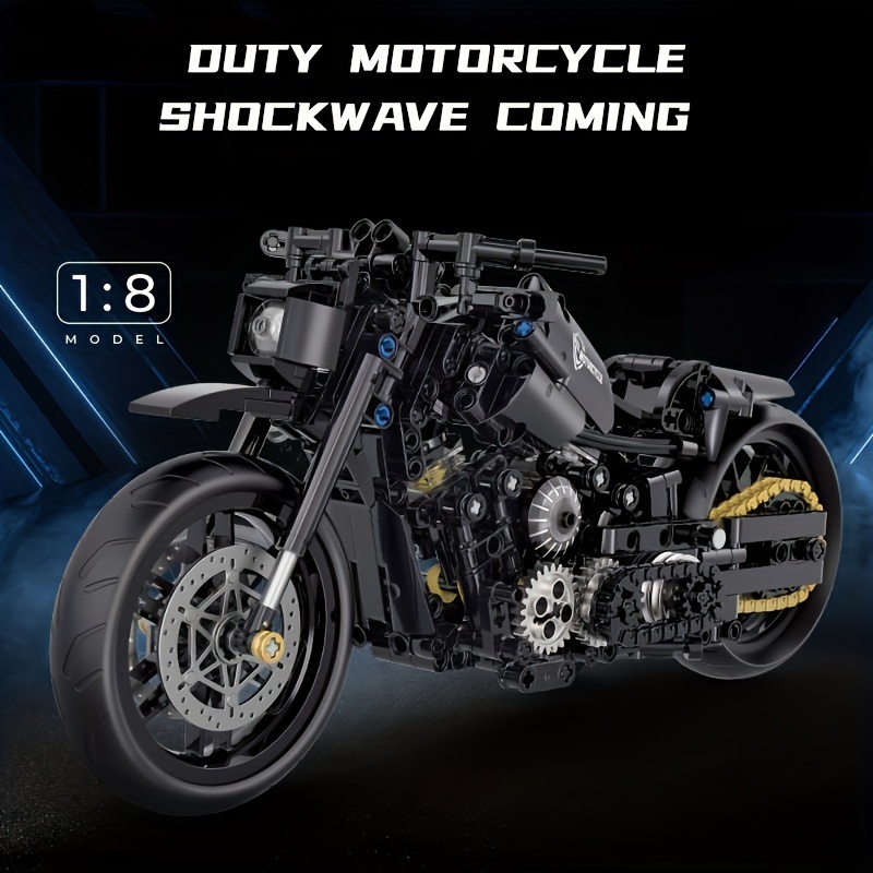

1:8 Black Motorcycle Building Blocks, Famous Retro Classic Motorbike Model, 586pcs Technology Bricks