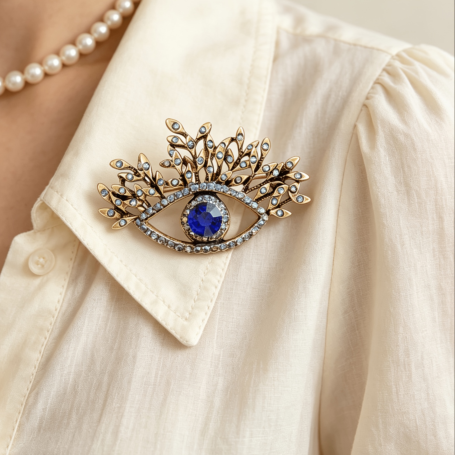 TEMU 1 Vintage Distressed Demon Eye Brooch Featuring A Gemstone With Iridescent Diamond Leaf Design, A Unique And Elegant Accessory For Coats And