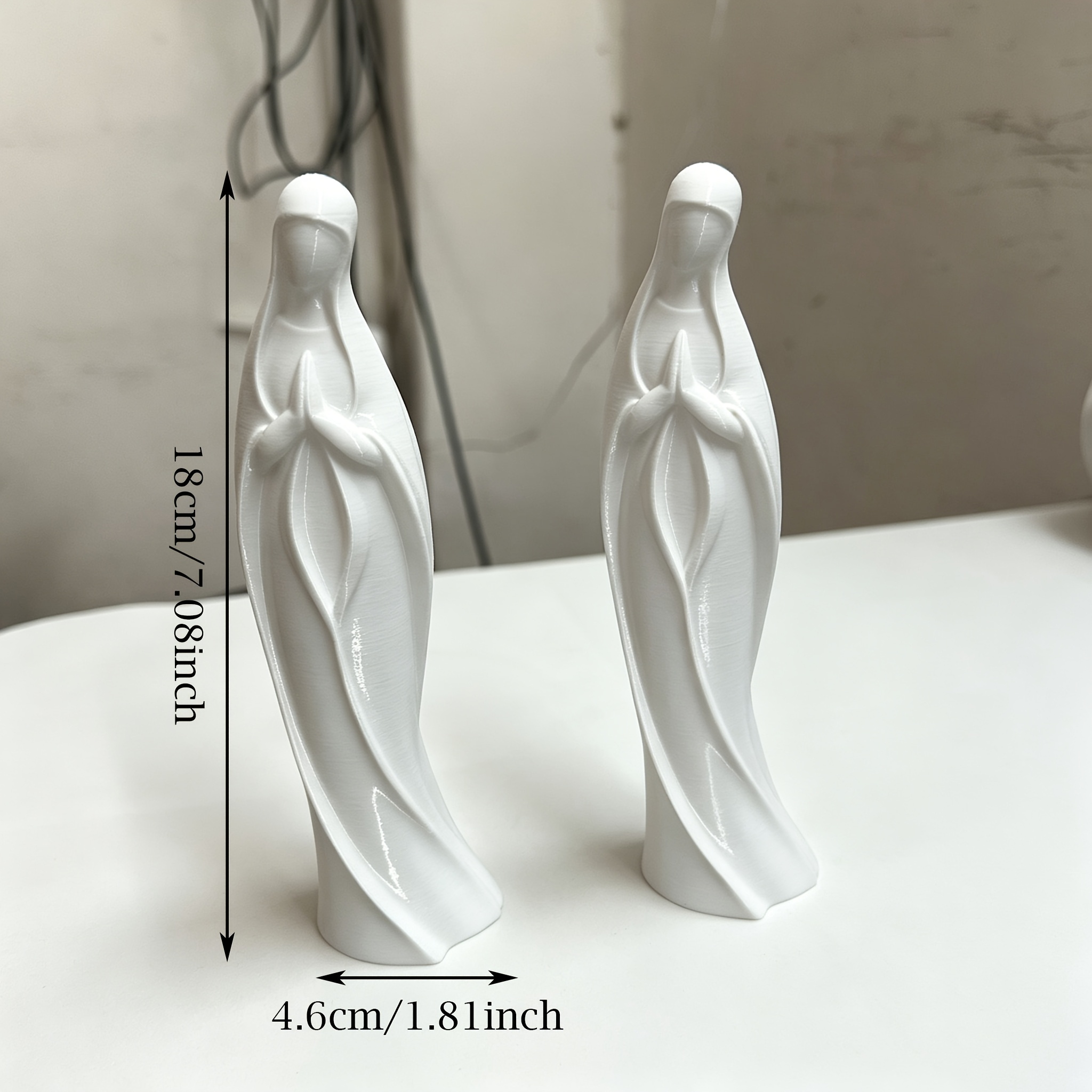TEMU Lot de 2 statuettes minimalistes de Marie, ornement blanc imprimé en 3D, figurine artisanale décorative pour bureau et maison