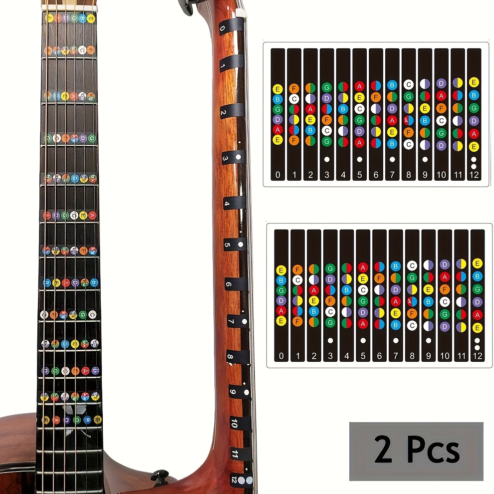 2pcs Guitar Stickers - Easy Learning Chord & Note Guide For Acoustic And Guitars, Beginner Friendly