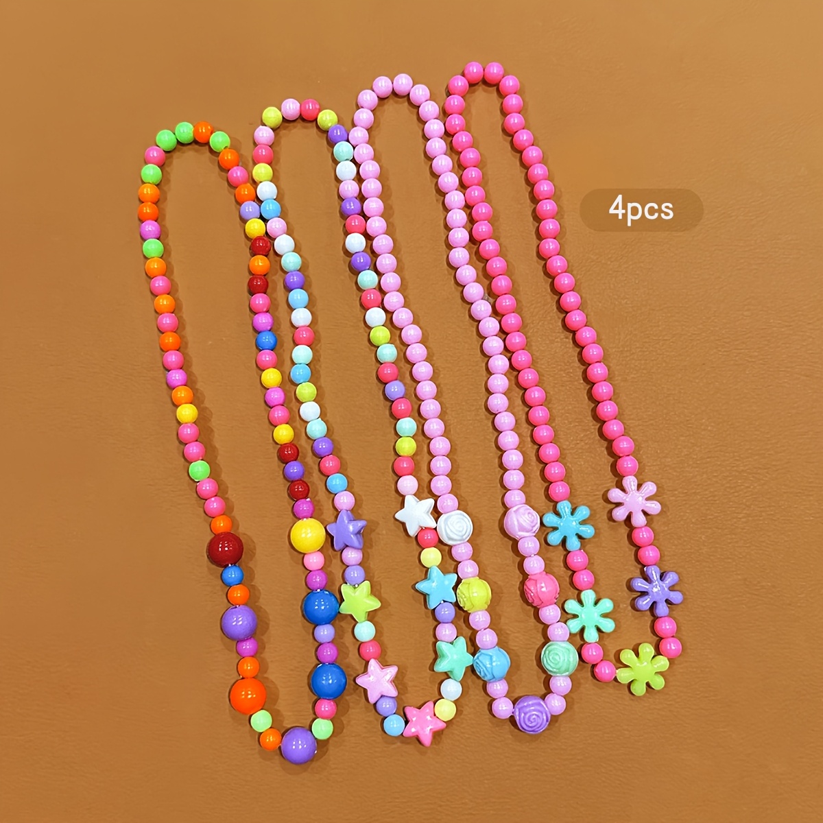 Image of 4pcs Multicolor Fashion Necklaces Colorful Star Flower Cute Women's Necklace Styles Random