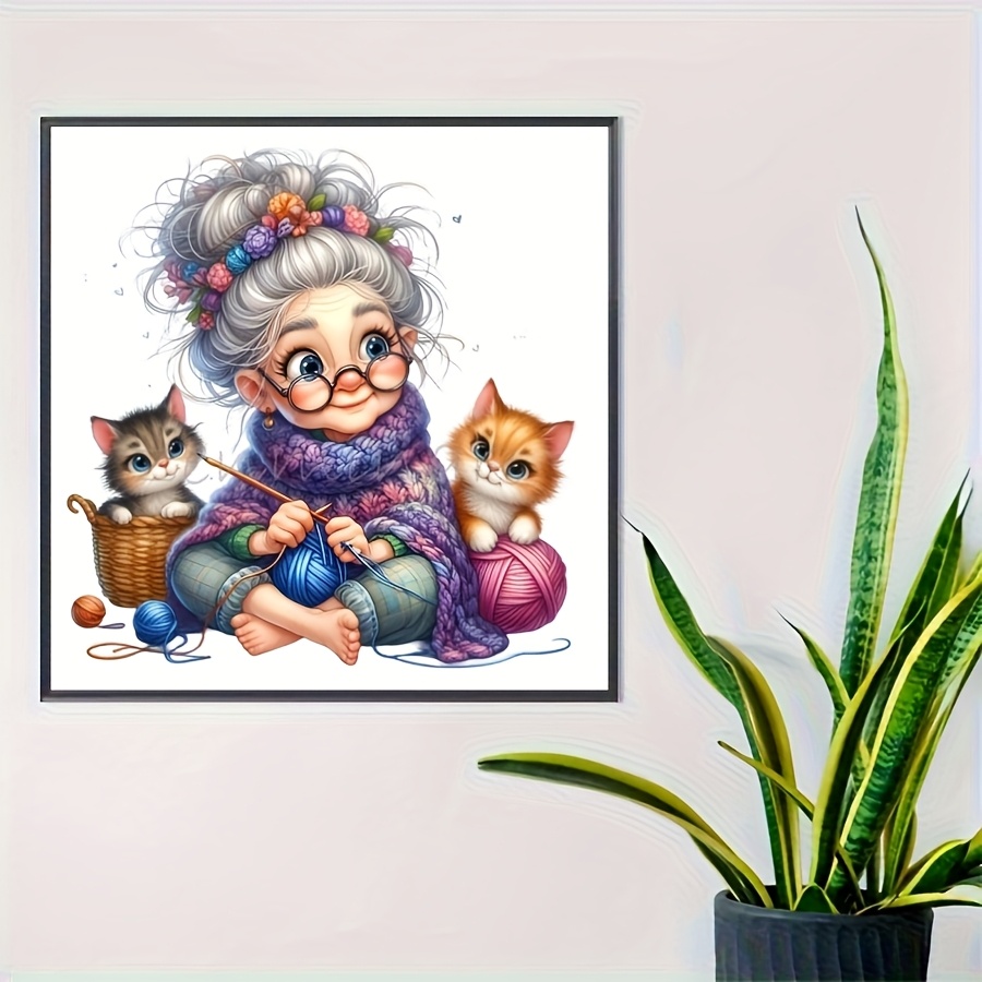 TEMU Un nouveau ensemble de pull tricoté pour bohème avec kit de point de croix de broderie de chat, tissage de fil, art de , peinture sur toile de