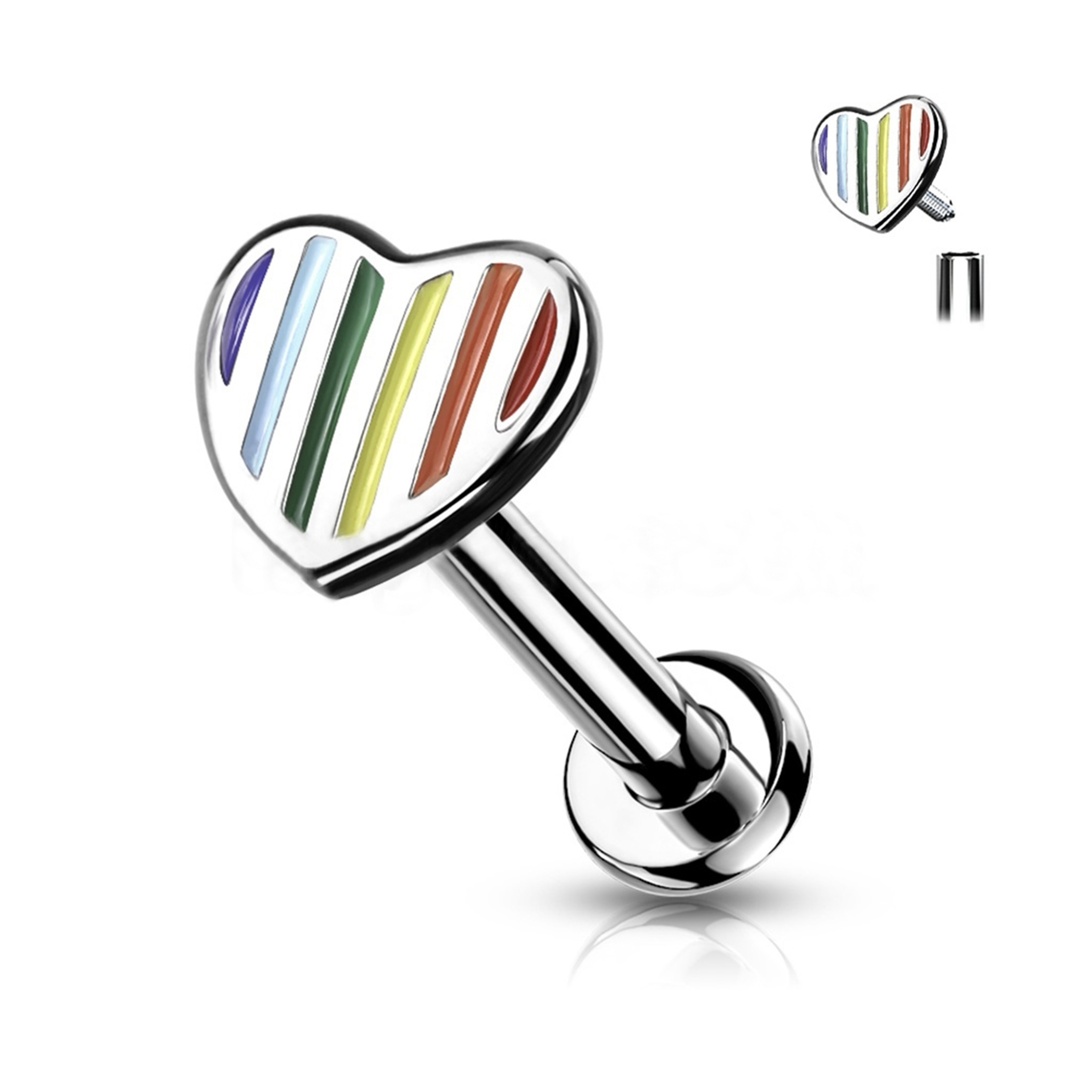 Image of 1pc Small And Exquisite Oil Colorful Love Heart Piercing Lip Nail Nose Nail Earring Ear Bone Nail Nail, Colorful Peach Heart Steel Internal Thread Screw Ear Jewelry Lip Jewelry Nose Jewelry