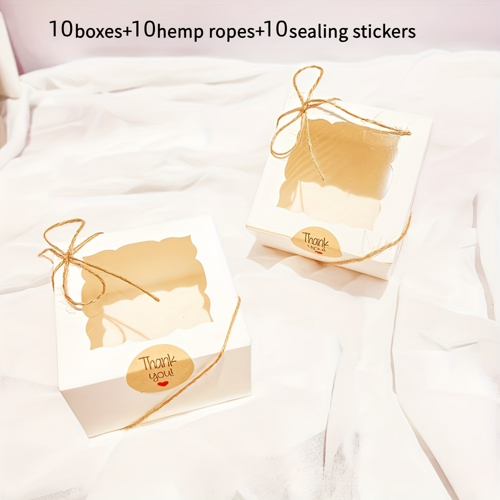 30pcs Of Elegant Window Gift Packaging Box, 10 Boxes + 10 Stickers + 10 Ropes, Flip-style Diy Gift Packaging, Suitable For Wedding, Birthday, Christmas, Thanksgiving, Valentine's Day, Day