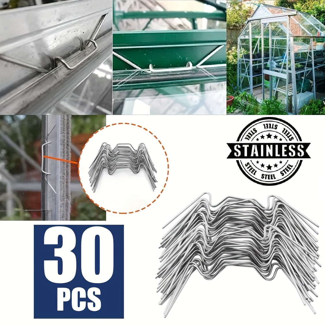 TEMU Premium 30pcs Garden Diy Greenhouse Glass Panel Fixing Kits. Durable Stainless Steel Fixing Tools. Garden Vegetable Greenhouses Fitting Gear