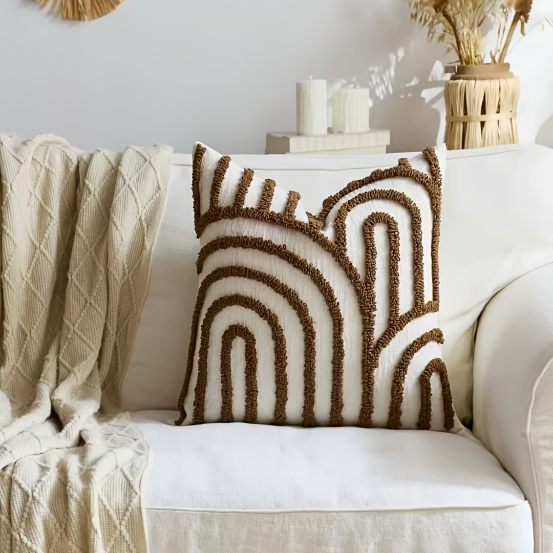 E-shop Samt-Kissenbezug mit geometrischer Linienschleife, bestickt, hochwertiger Kissenbezug, , für Sofa, Bettkopfteil, Gartendekokissenbezug-Ersatz