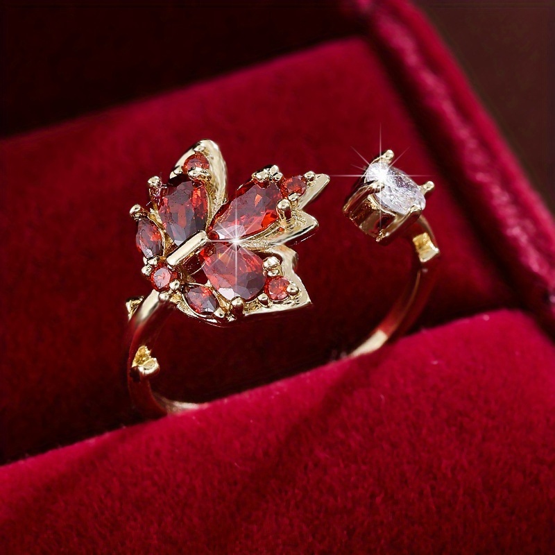 Image of Fashion Maple Leaf Design Elegant Women's Synthetic Zirconia Inlaid Ring