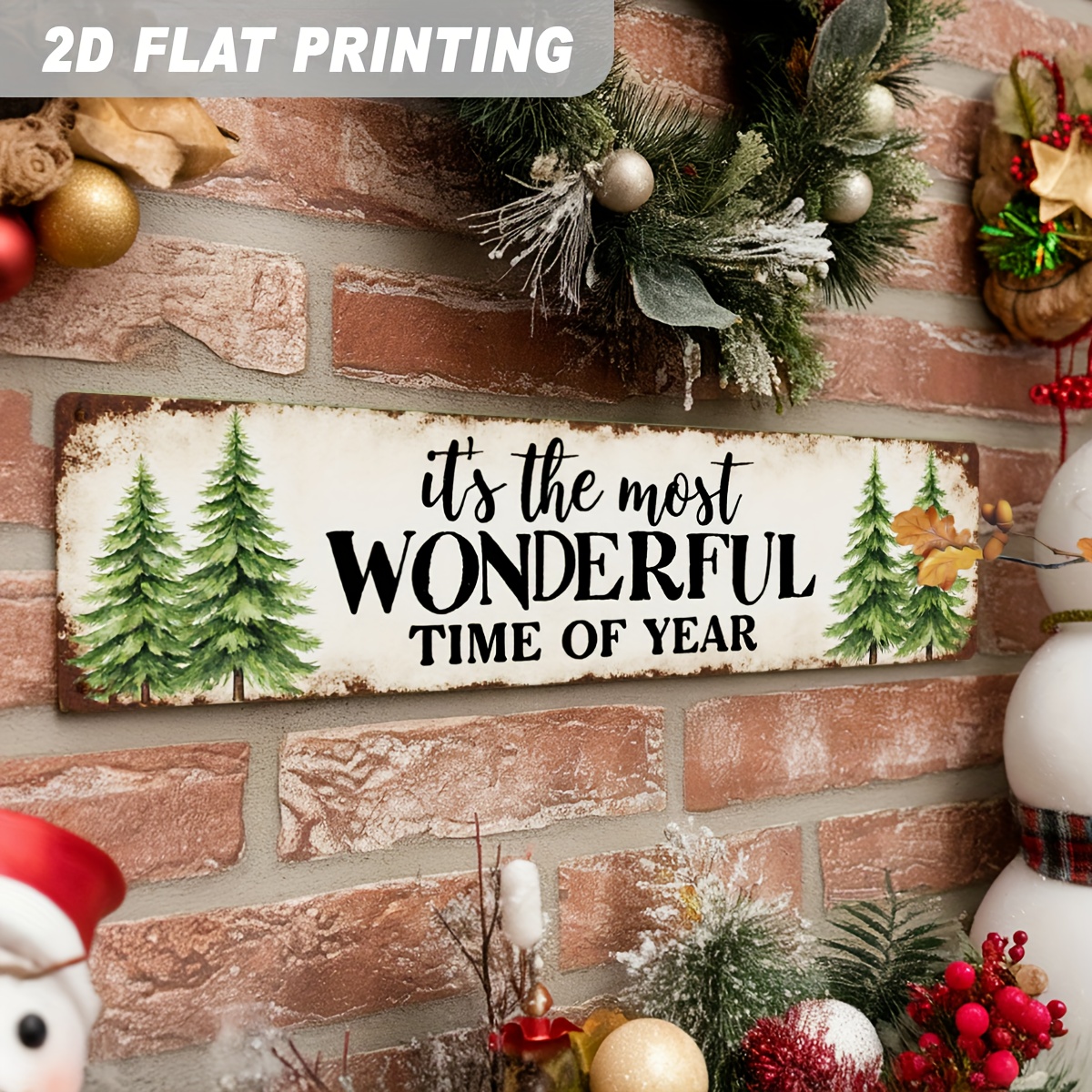 TEMU 2d Flat, 1pc 2d Flat Vintage Wall Sign With "tis The ", Large Rustic Christmas Tree & Snowflake Plaque, Holiday Decor For Mantel, Door,