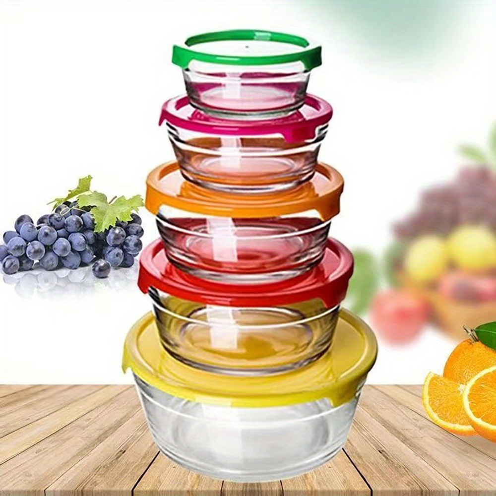 TEMU 5 Packs Colored Glass Food Storage Containers With Airtight Lids, Glass Meal Prep Containers, Lunch Office Meal For Microwave, Oven, Freezer And Dishwasher