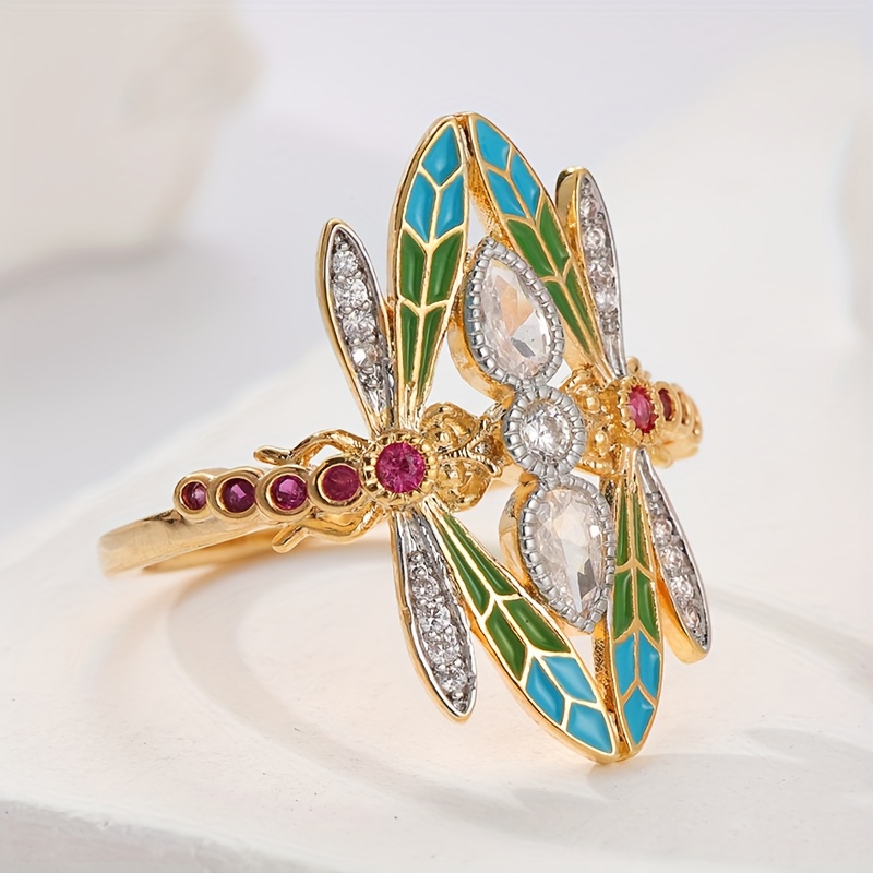 Women's Vintage Bohemian Dragonfly Ring with Turquoise Wings
