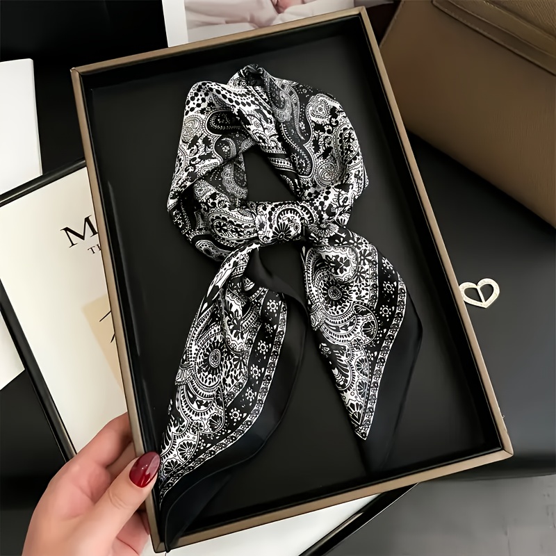 E-shop Eleganter Damen Schal mit Paisley-Muster aus Polyester - Weicher, glatter, leichter quadratischer Schal für Abendessen, Haarband, Tuch und