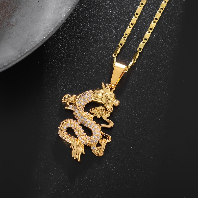 E-shop Exquisite künstliche Zirkonia Chinesische Sternzeichen Glücklicher Drachen Anhänger Halskette, Frauen Wohlstand Amulett, Schmuck Geschenk
