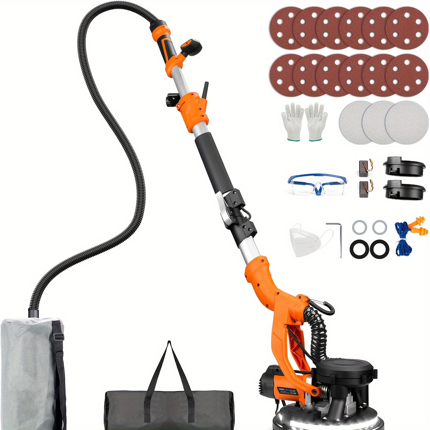   electric drywall sander 1000w drywall sander with vacuum 2200rpm powerful automatic dust collector with led light foldable popcorn ceiling removal tool with 6 variable speed 15pcs sanding discs powerful electric sander for drywall repair