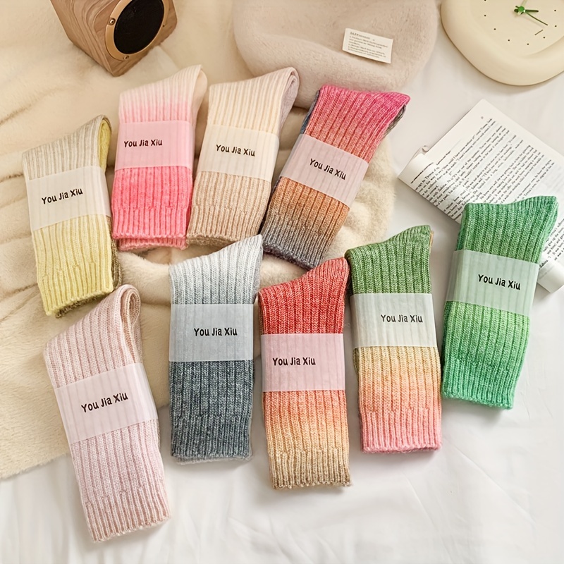 

Letter Label Patched Socks, Sports & Warm Thickened Mid Tube Socks For Fall & Winter, Women's Stockings & Hosiery, Cute Socks