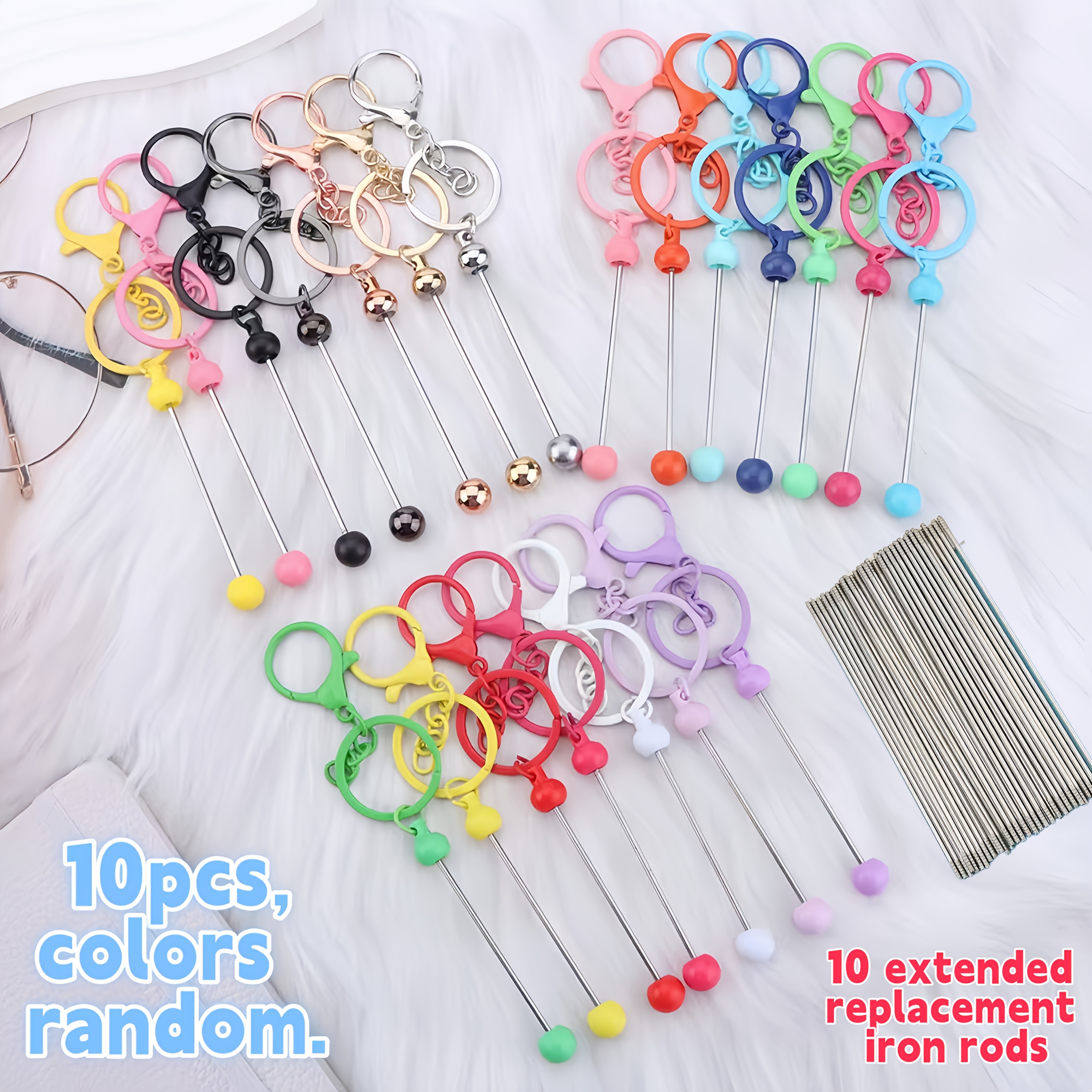 TEMU 20 piezas ( 10 barras de hierro de repuesto extendidas) Color aleatorio, nuevas cuentas para hacer llaveros de joyería DIY, manualidades