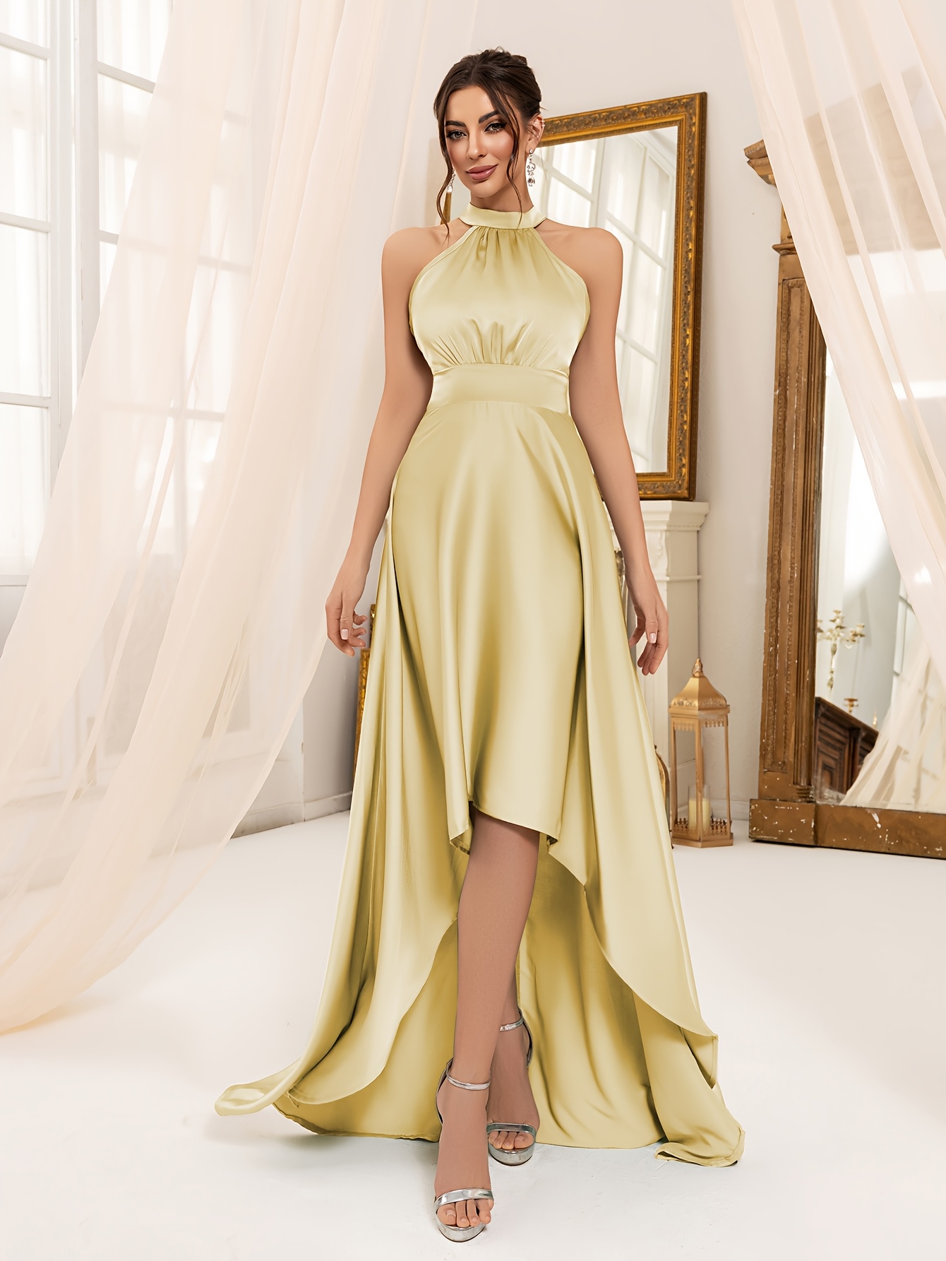 sleeveless bridesmaid dress a solid color an asymmetrical - Temu