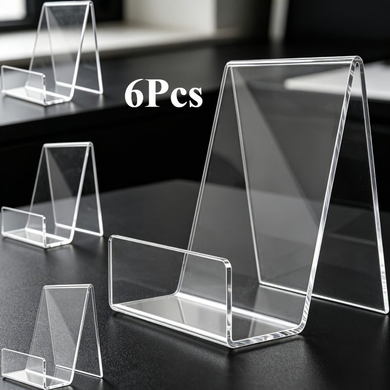 Image of 6pcs Transparent Display Stand, Acrylic Office Bookshelf Display Stand, Photo Frame, Brochure, Art Piece, Small Picture Stand, Postcard Display Stand