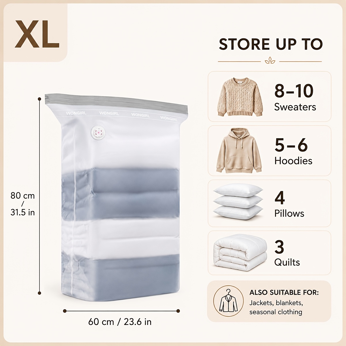 TEMU Sacchi sottovuoto cubici - Design salvaspazio con largo, estremit� opaca premium per vestiti, cuscini e biancheria da letto, compressione, senza