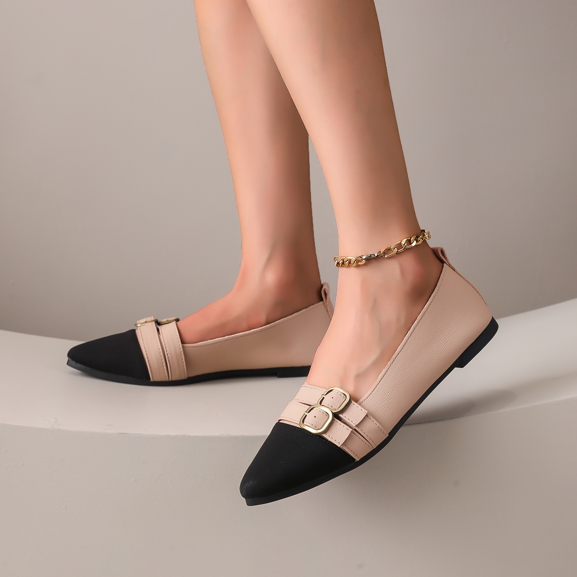 Small Fragrance Pointed Toe Flat Shoes Women 2025 Spring New Color Matching Temperament Versatile Bean Shoes Shallow Mouth Soft Sole Scoop Shoes, Women Shoes