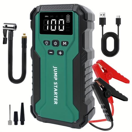 item picture 10000a 7 in 1 multi functional emergency supply with air pump 150psl portable car battery starter digital tire inflator suitable f 64 gallon gasoline 38 gallon battery led emergency light car emergency tool
