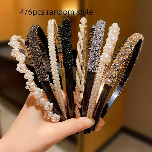 random 4 6pcs styles anti slip toothed pearl headband korean style headband daily headwear for women
