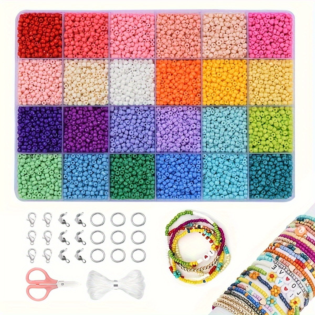 

24 Colors Glass Seed Beads Kit, 5760pcs, 3mm, Diy Jewelry Making Set For Bracelets, Necklaces, Earrings, Party Style Accessories With Storage Box