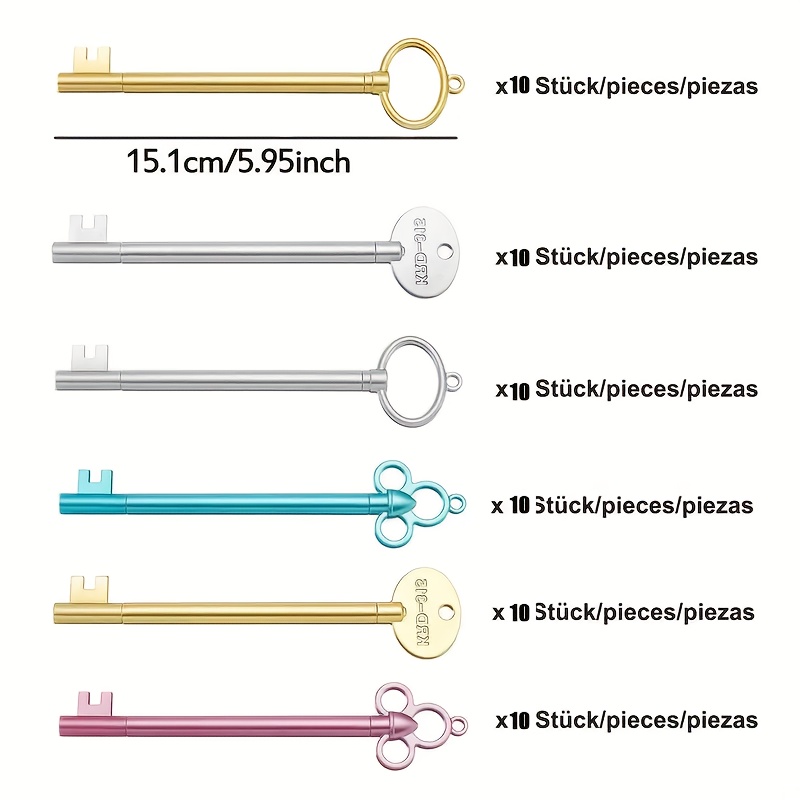 E-shop 60 Stück Schlüssel-förmige Unisex-Stifte, Retro-Wasserbasis-Schreibstift für Büro und Schule, süße Cartoon-Party-Geburtstagsgeschenk,