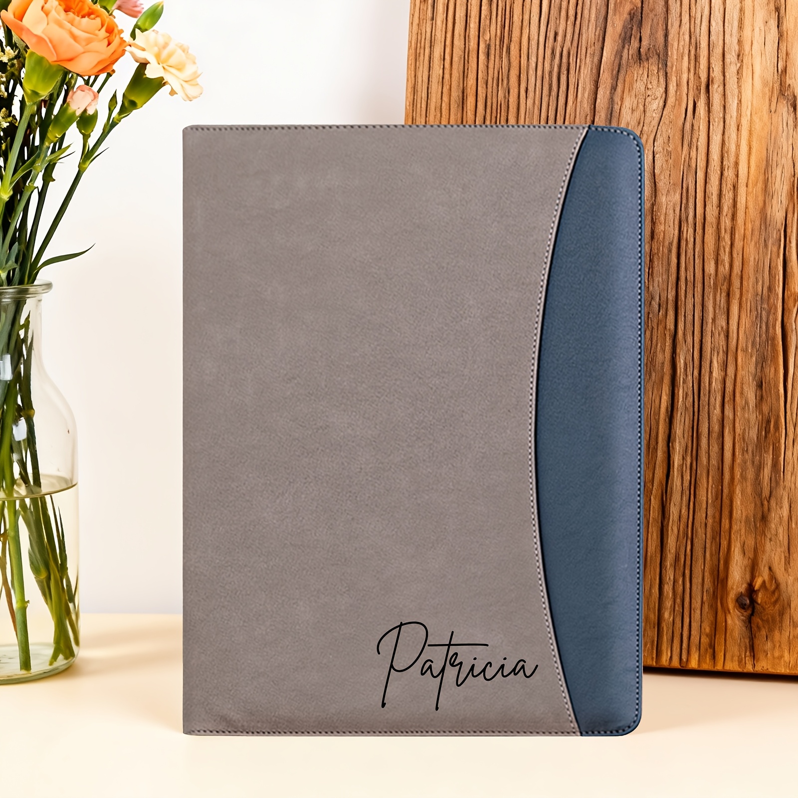 TEMU Customizable Two-color Pu Leather Folder, Support Personalized Name And Logo, Multifunctional Document Organizer