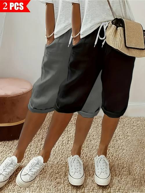 cat ear directional 2025 cross border womens pocket elastic casual pants womens pants cappels 2pcs set