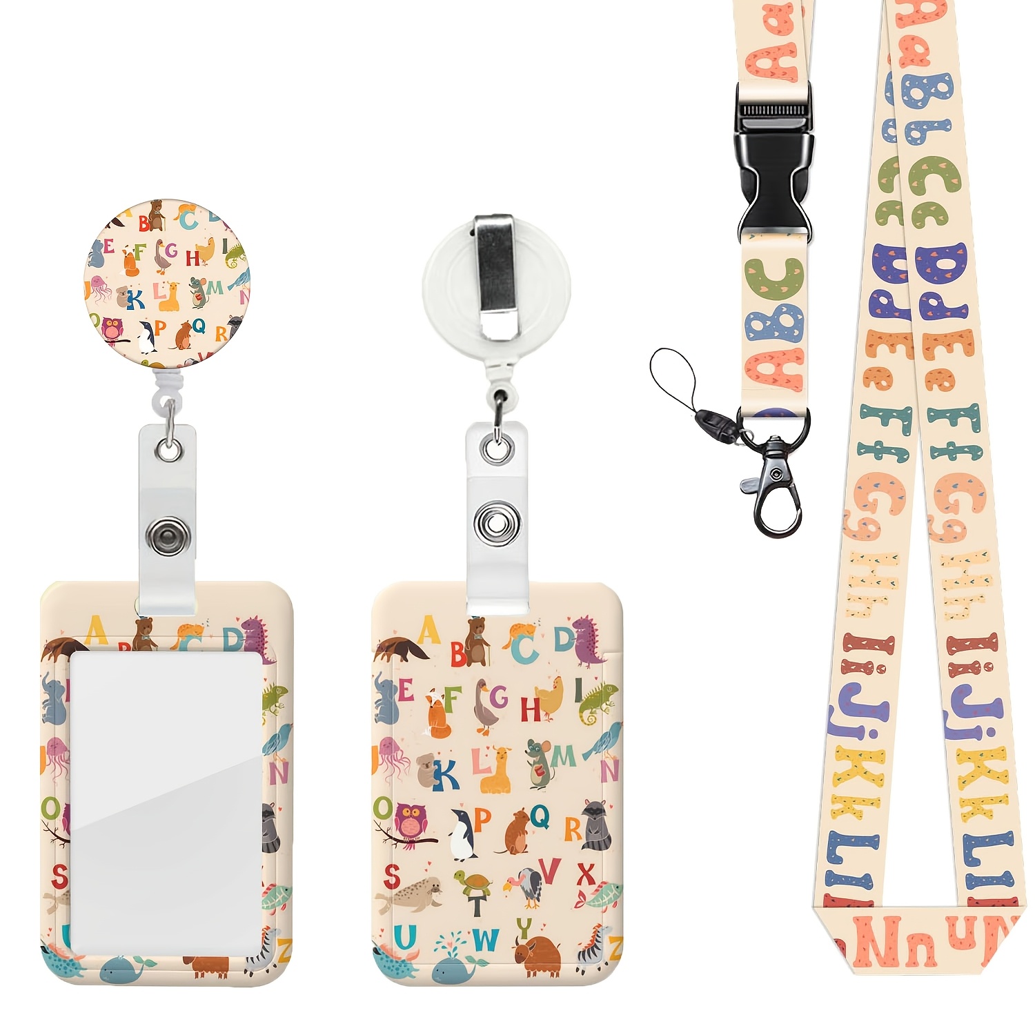 TEMU Porte-badge à lanière avec alphabet coloré 2D, badge à lettre anglaise avec lanière à dévidoir rétractable, porte-badge pour enseignant