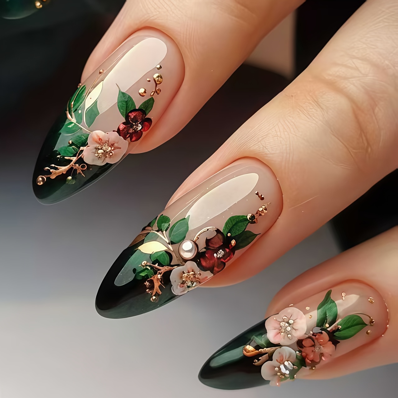TEMU 24pcs Nail Set, Fluorescent Green Tips, Hand-painted Design, Medium-length Teardrop Fake Nails, Glossy Detachable Press-on Nails For Daily Wear, Apparel Decoration, Decorative