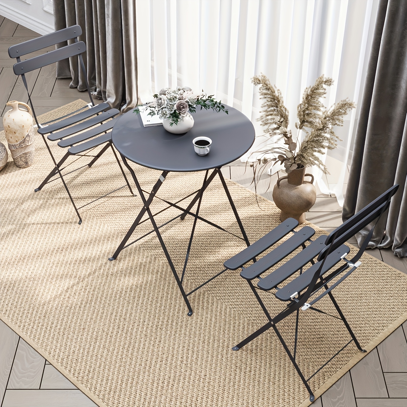 3pcs Patio Bistro Set Outdoor Furniture Set Folding Bistro Table And Chairs With Premium Steel Frame Weather Resistant Conversation Set For Bistro Balcony Porch Yard Garden