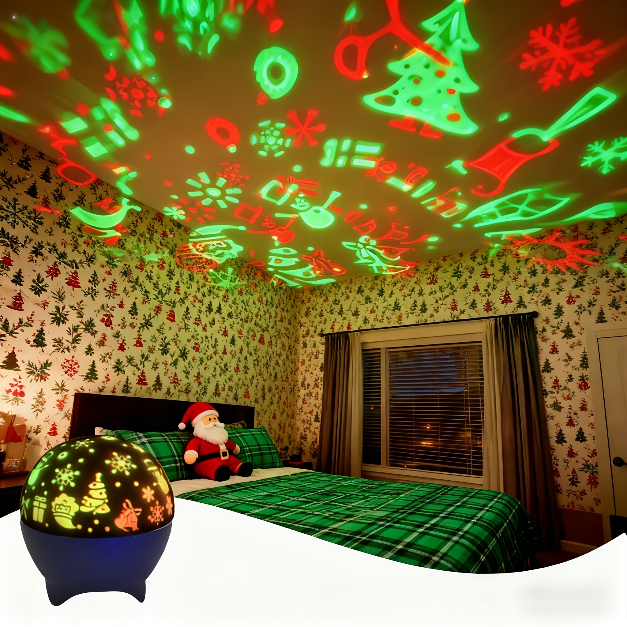 TEMU Karácsonyi jelenet vetítő éjszakai fény, mintákat vetít, mint például hópehelyeket és ajándékokat, azonnal betöltve helyiségeket, mint például