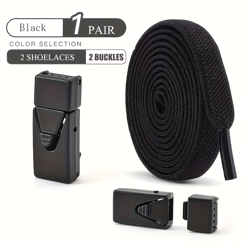 TEMU Adjustable No-tie Shoelaces, Black, 1 Pair With 2 Buckles, Elastic Lazy Shoelaces Suitable For Sneakers And Casual Shoes