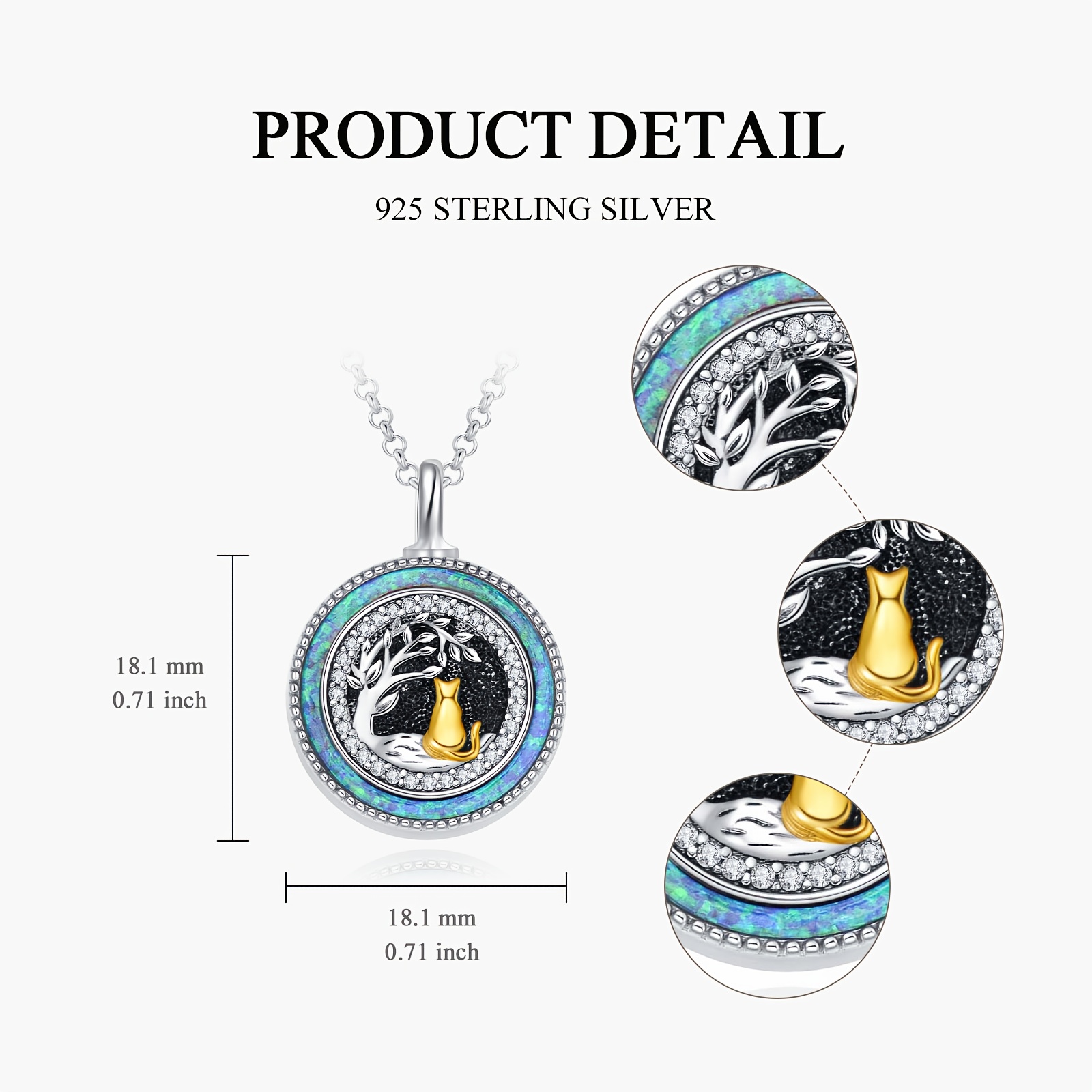 Cat Urn Necklace for Ashes, 925 Sterling Silver