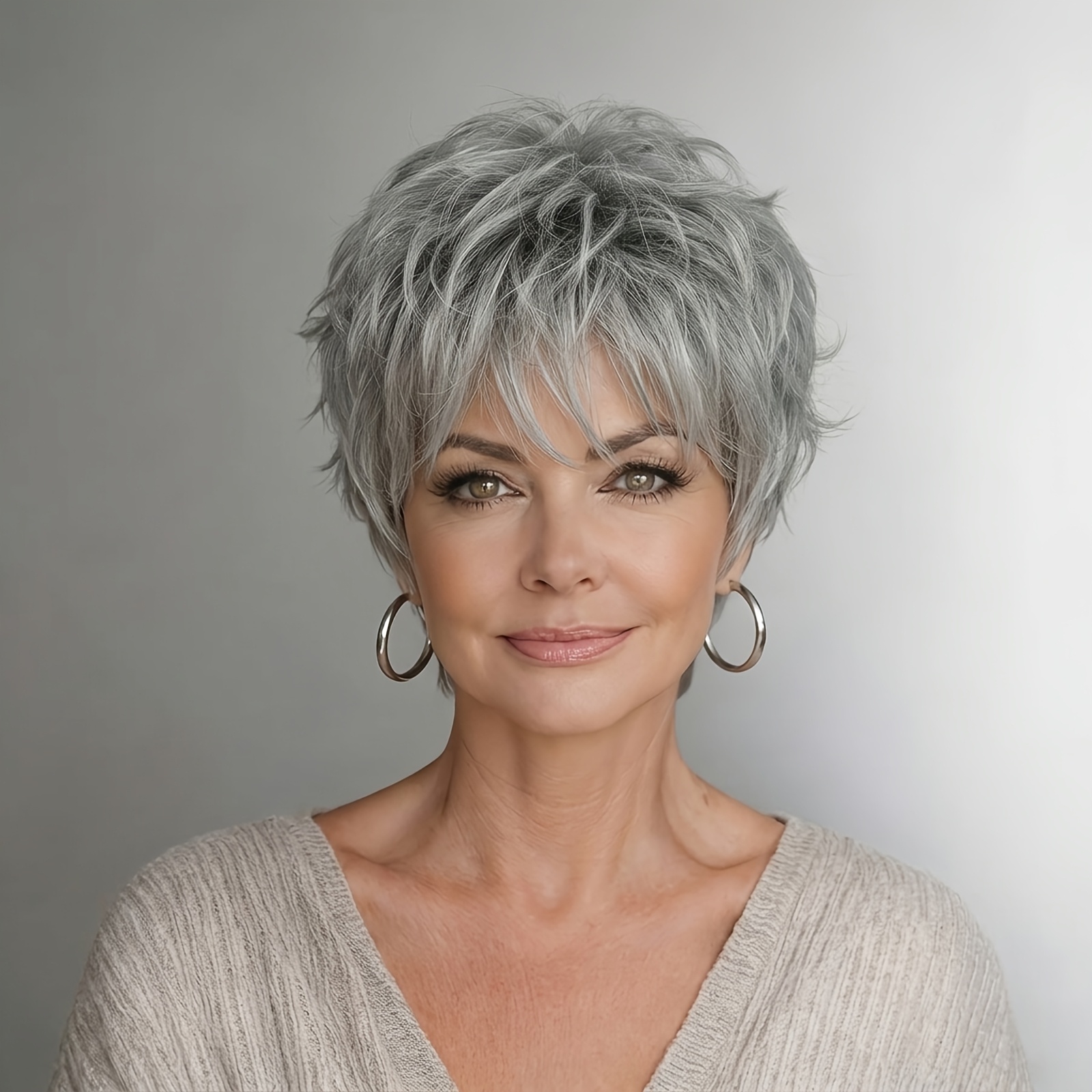 TEMU Perruque brésilienne courte et lissée à couches grises pour femmes, , pas besoin de colle, parfaite pour les fêtes et l'utilisation quotidienne