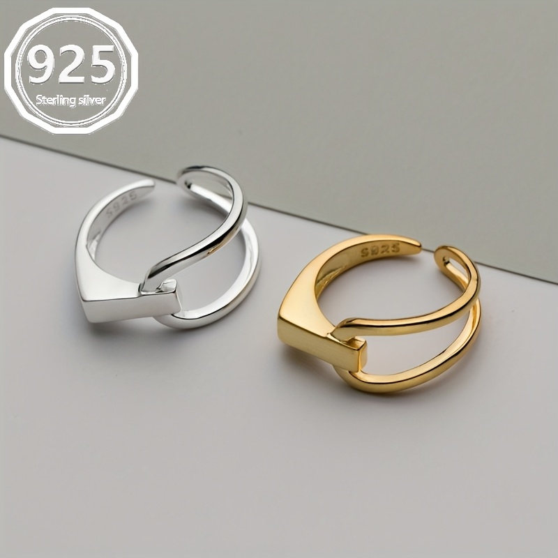 Image of A Minimalist Double-layer Line Ring Made Of 925 Sterling Silver, Featuring A Wear. Ideal As A Versatile Gift For Occasions Like Dates, Birthdays, Valentine's Day, , Christmas, Halloween, And More