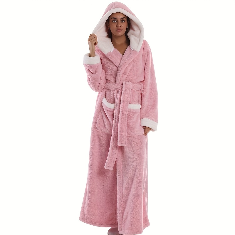 1 stuks Extra Lange Badjas - Dikke Winter Badjas met Capuchon, Pluche Fleece-achtige Textuur, Elegante Badjas voor Thuis & Reizen voor Vrouwen/Mannen, Rood-Paars/Roze/ - Knus, Wasdoekjes