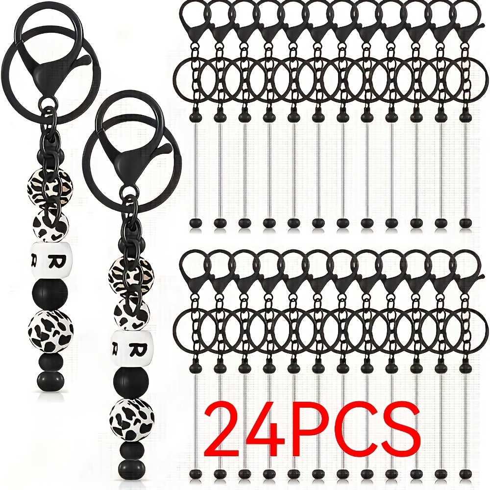 TEMU 24pcs Men's Keychains, Key Rings Bead Keychain Strip Bulk, Beaded Making Decoration Crafts For Handmade Blank Metal Keychain Gifts