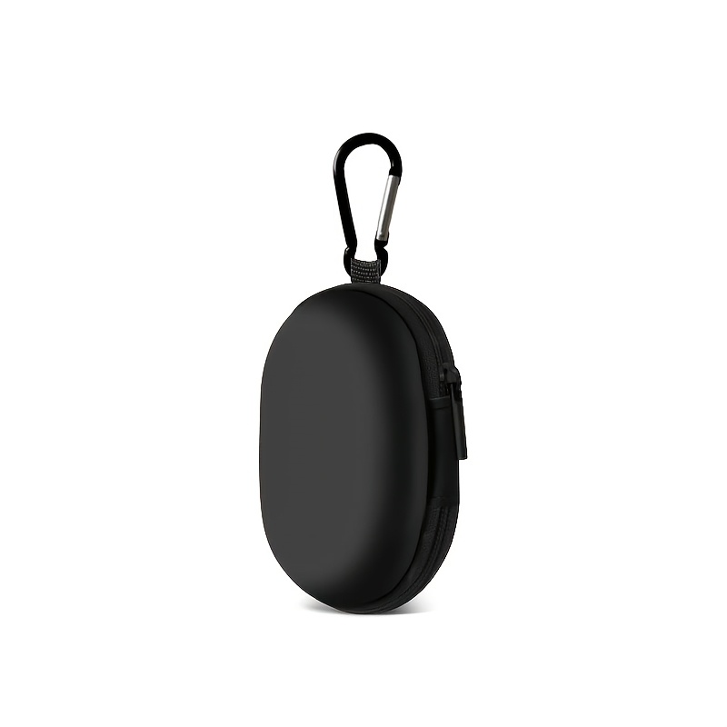 TEMU (storage Box ) 1pc Oval Headphone Case Pouch With Buckle Ring, Black | Portable For Outdoor Activities, Suitable For Wired/wireless Headphones,