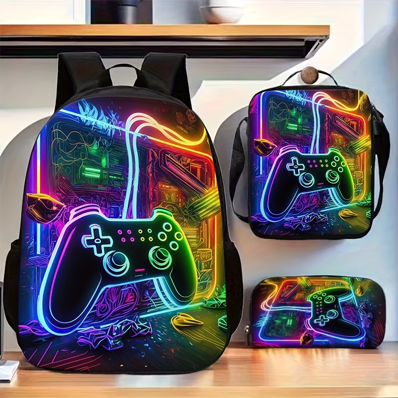 TEMU 3pcs Game Controller Unisex Backpack, Including Pencil Case And Crossbody Bag., For Teenager, For Teenager
