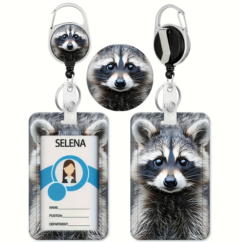 TEMU Motif de Raton Laveur, Texture Peluche Animale Réaliste, , Porte-Carte d'Identité Imprimée Adapté pour Bus et Carte de Campus - avec Porte-Carte