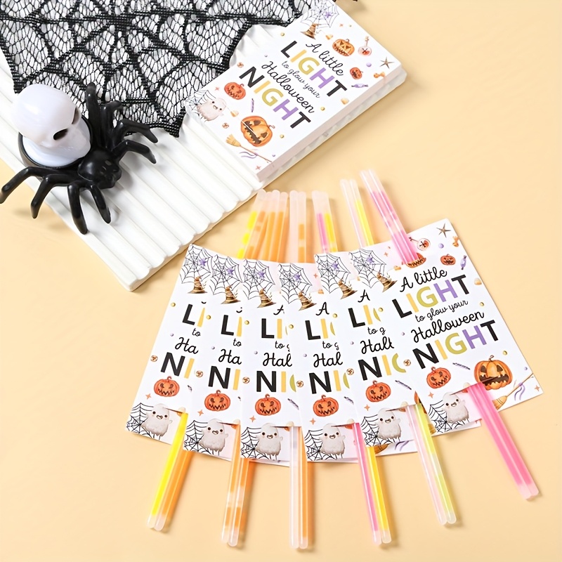 48 cartões decorativos de bastão fluorescente de Halloween -     e  , design All I m Nigh , perfeito para decorações de casa e festas, decorações de Halloween, papelaria  , cartões festivos, tema  , estilo de desenho animado, artesanato festivo, melhor para o  