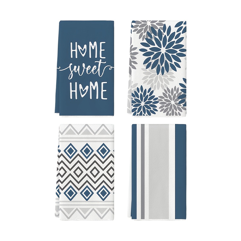 TEMU 4-pack Striped Petal & Letter Kitchen Tea Towels - Soft Absorbent Cleaning Cloths Suitable For Cooking, Dishwashing - Modern Rectangular Tea