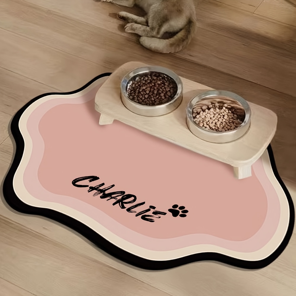 Image of Personalized Pet Feeding Mat - Quick Drying With Water Absorption, Customized Non-slip Cat Bowl Mat With Pet's Name, Nordic Style Pet Mat
