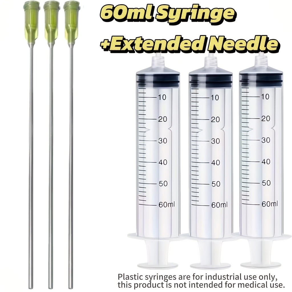 Image of 6pcs Set (syringe + Needle) 10ml/20ml/60ml Plastic Syringes, Cartridge Long Needles, Blunt Tip, For Laboratory Use, Liquid Transfer, And Dispensing, And Adhesive Applications.