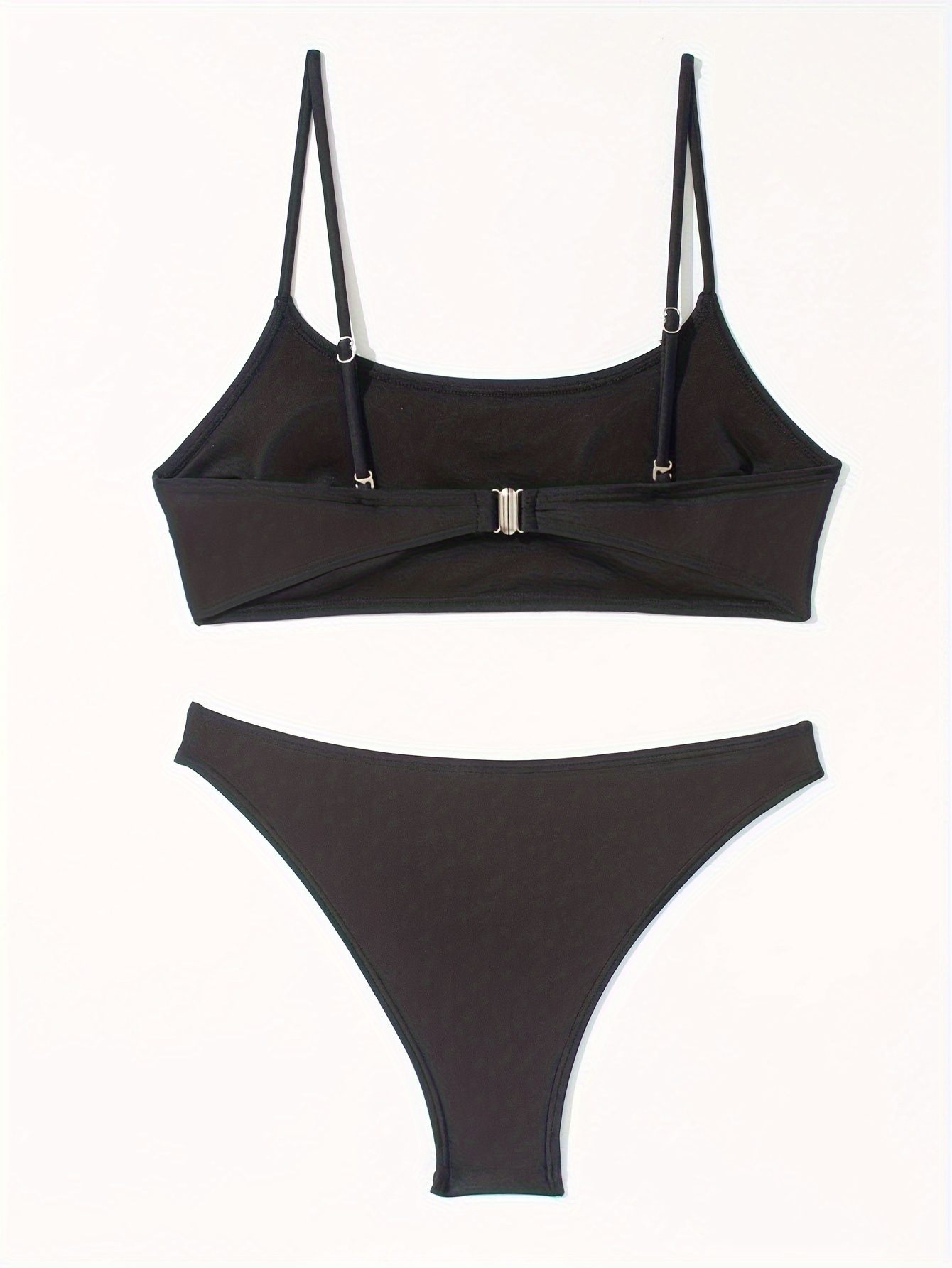 New Bikini Set, Solid Color, High Stretch Fabric, Sleeveless, Spaghetti Strap, Conventional Bottom, No Belt, for Swimming