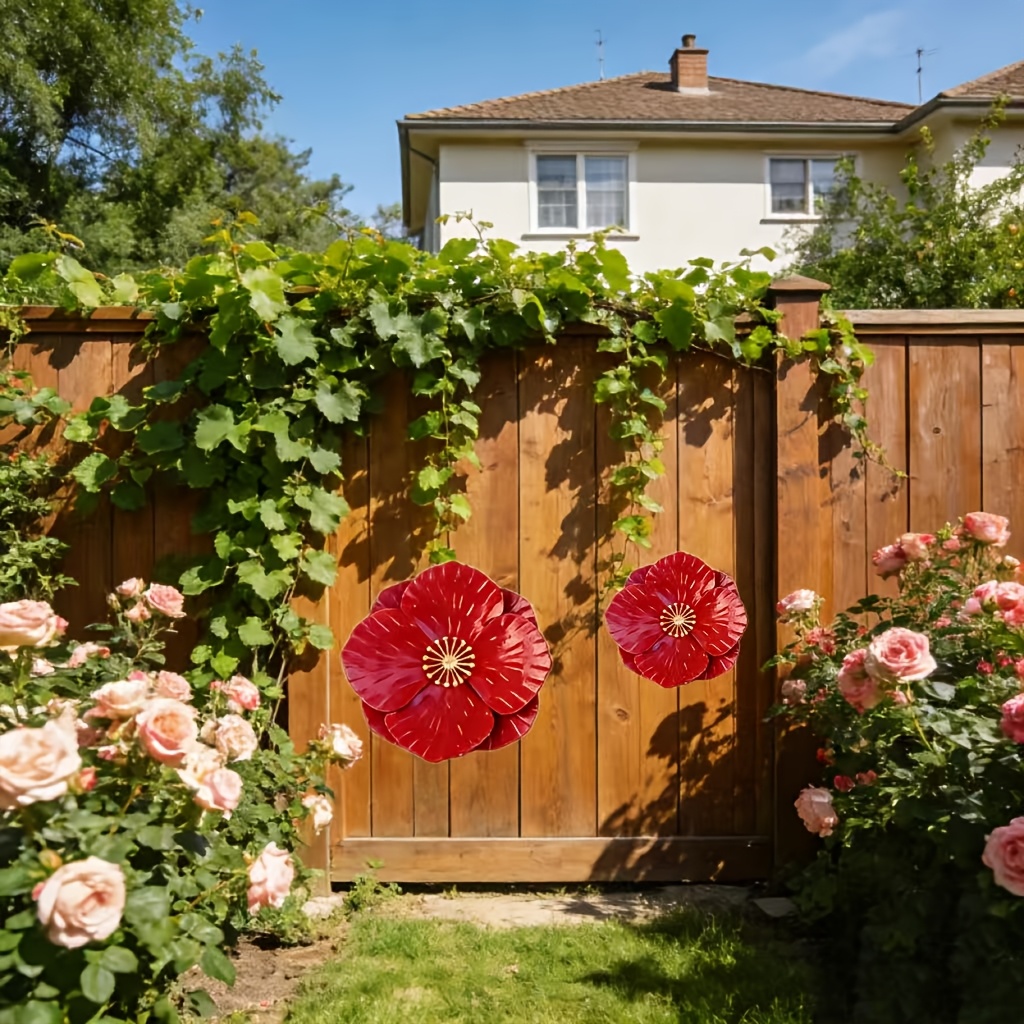 E-shop 2 Stk. Riesiger roter Wanddeko – Neue Farbe Eisenschmiedearbeit, Blumendeko für den Außenbereich, Verzierung für Garten, für oder Innenhof