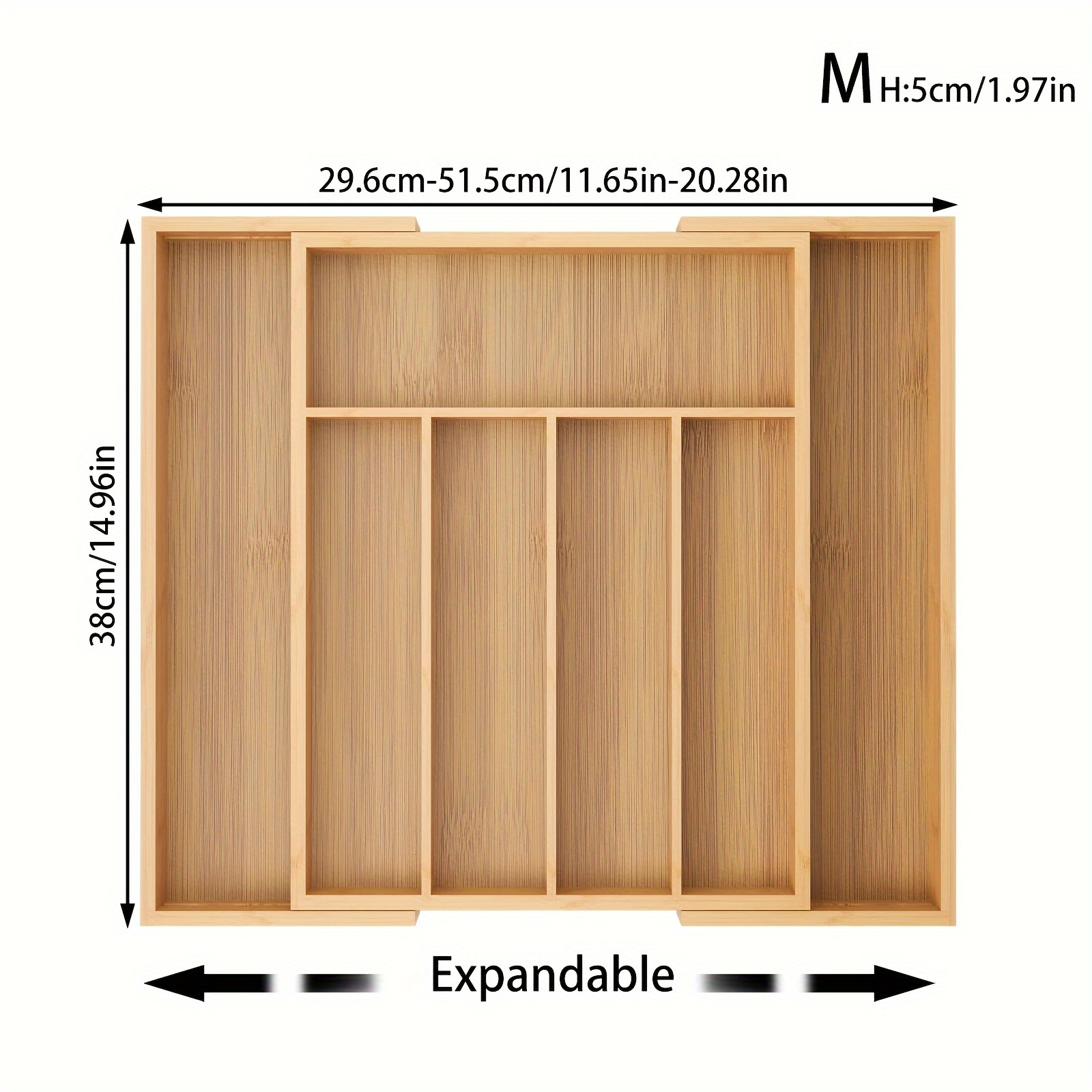 Image of 1pc Expandable Bamboo Storage Box With 7-drawer Telescopic - Multifunctional Expandable Drawer System Suitable Utensils, Jewelry, Stationery & Office Supplies, Bamboo Wood For Organization, Space-